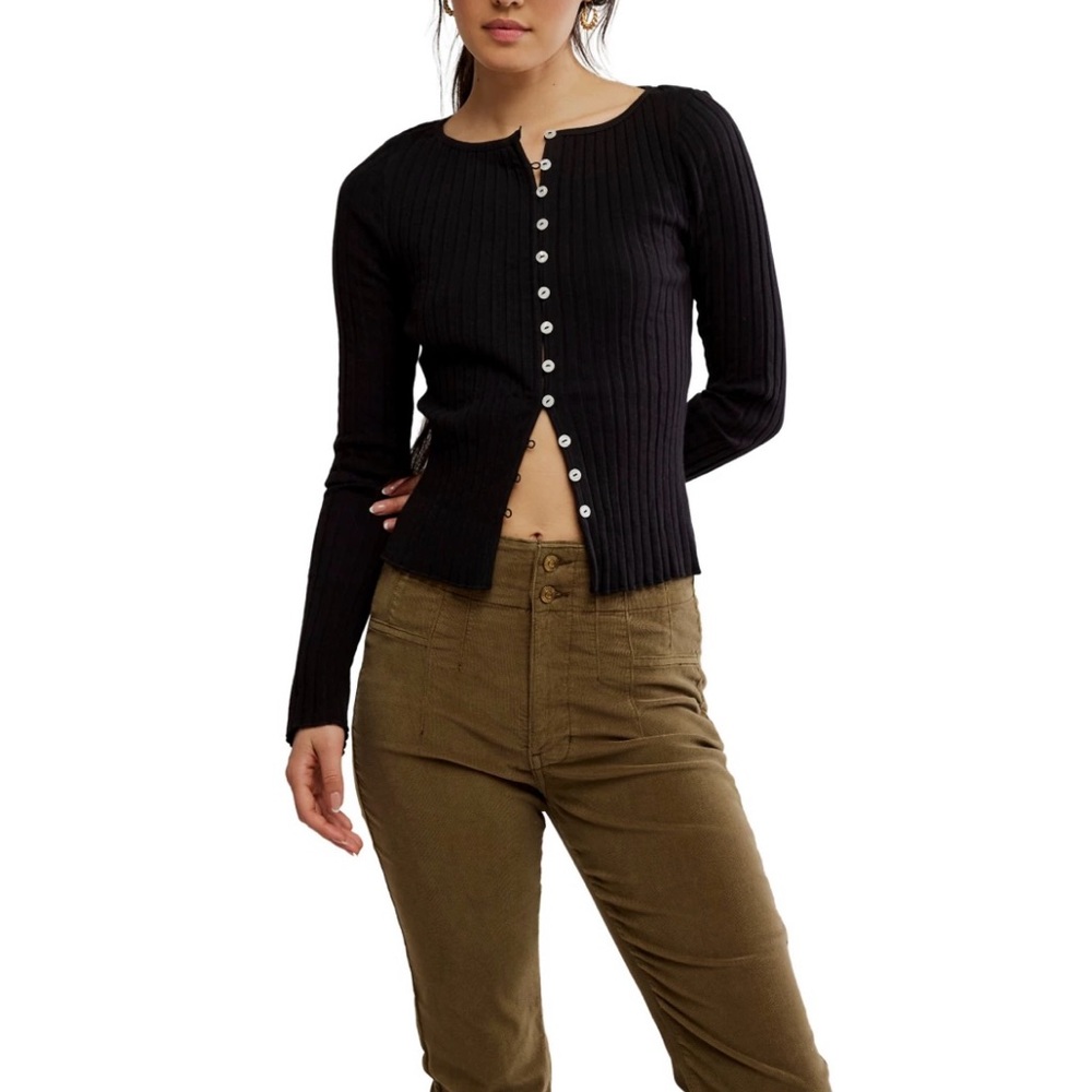 Free People black knit long sleeve top